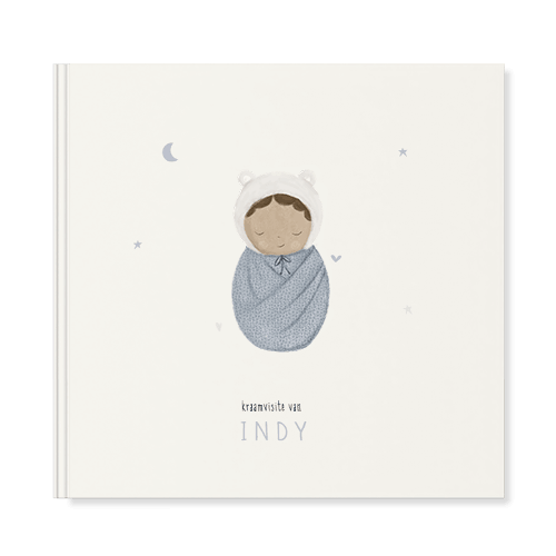 Lief kraambezoekboek met tekening baby met blauw mutsje