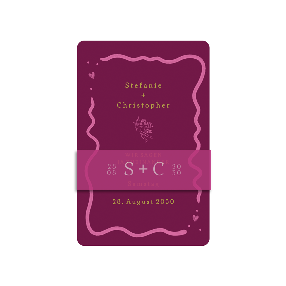 Hochzeitseinladung in trendigem Rosa mit optionaler Banderole