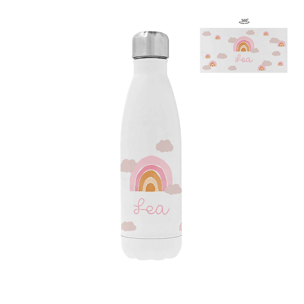 Trinkflasche aus Edelstahl mit Namen und Regenbögen