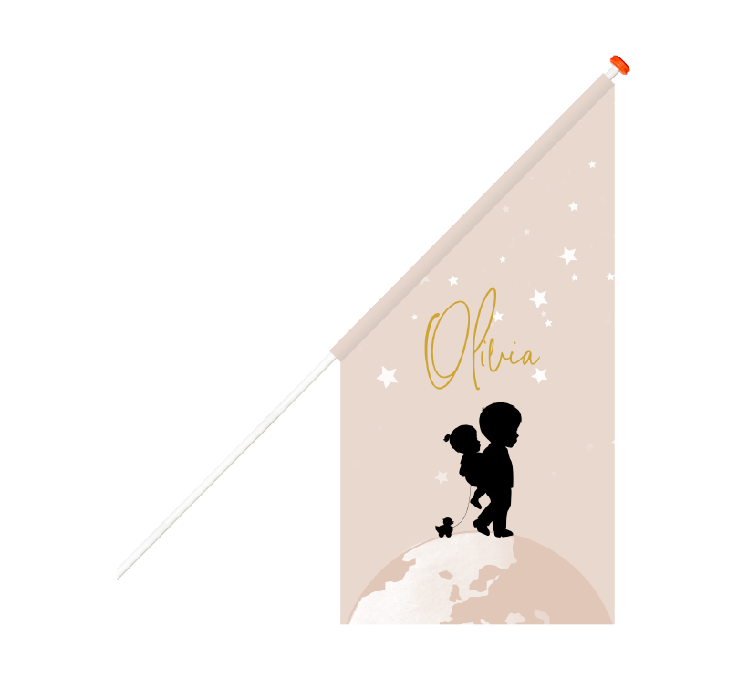 Geboortevlag met silhouet van broertje met zusje