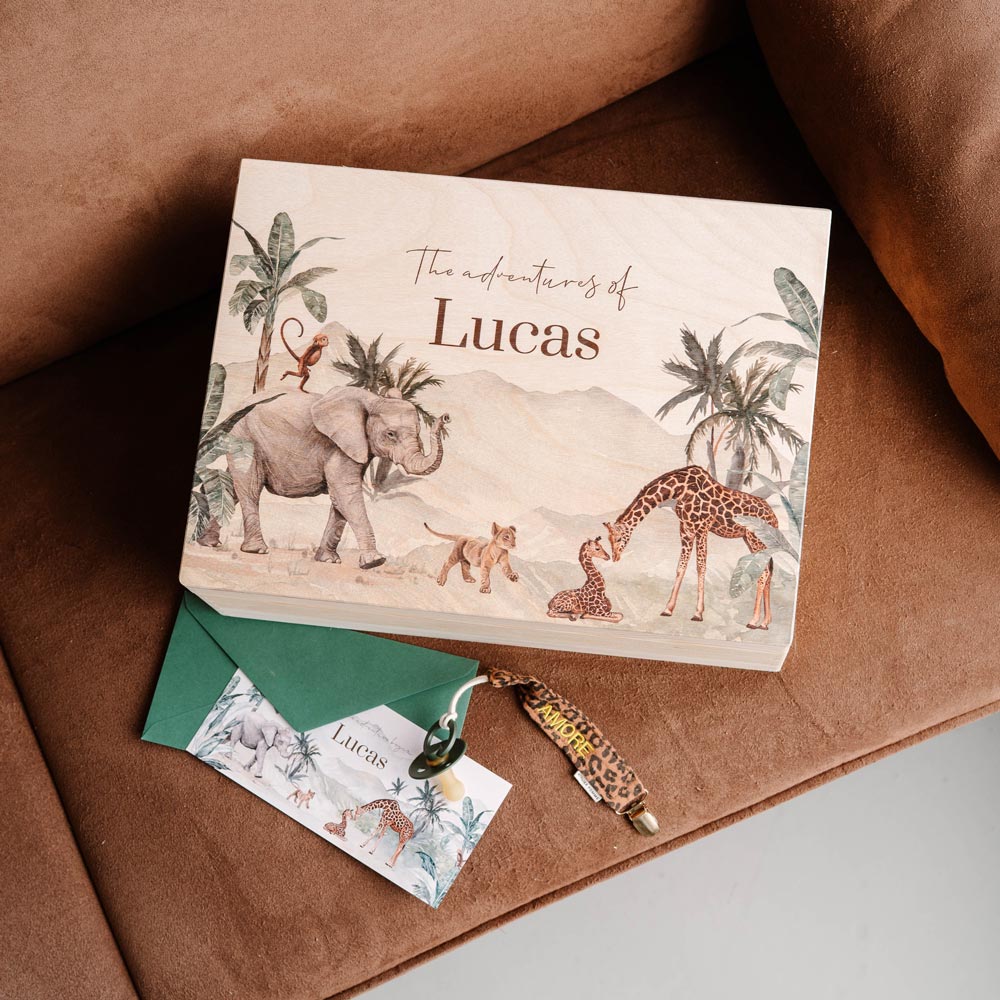 Memory box baby met dieren in de jungle