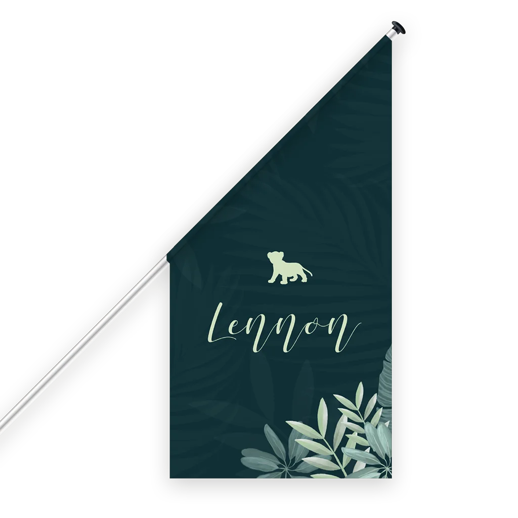 Geboortevlag in jungle stijl met klein welpje