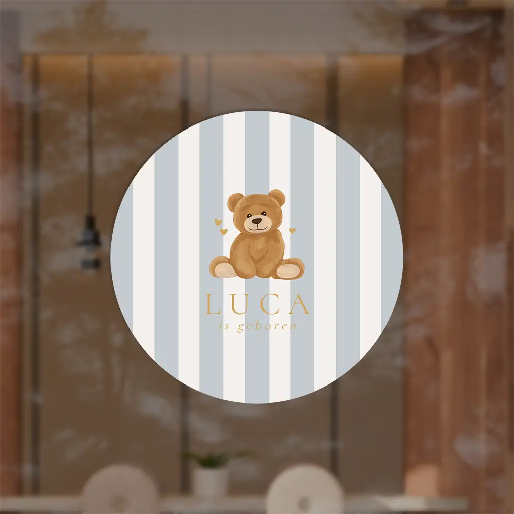 Raamsticker met strepen en schattig beertje