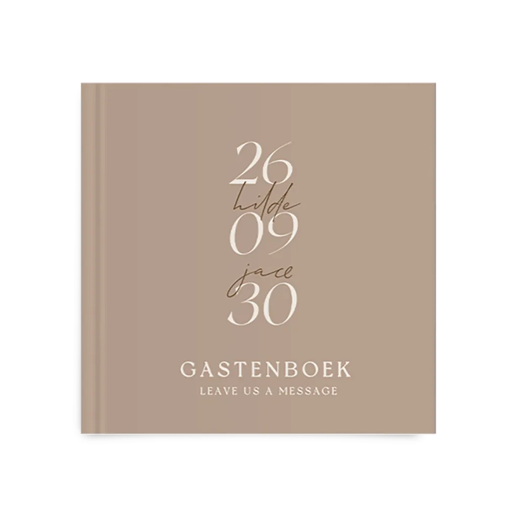 Stijlvol gastenboek bruiloft in beige met trouwdatum