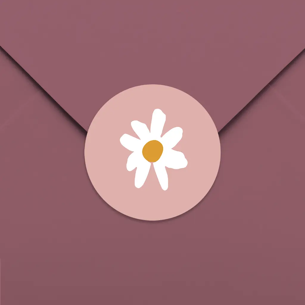 Sluitsticker roze met madelief - per 25 stuks