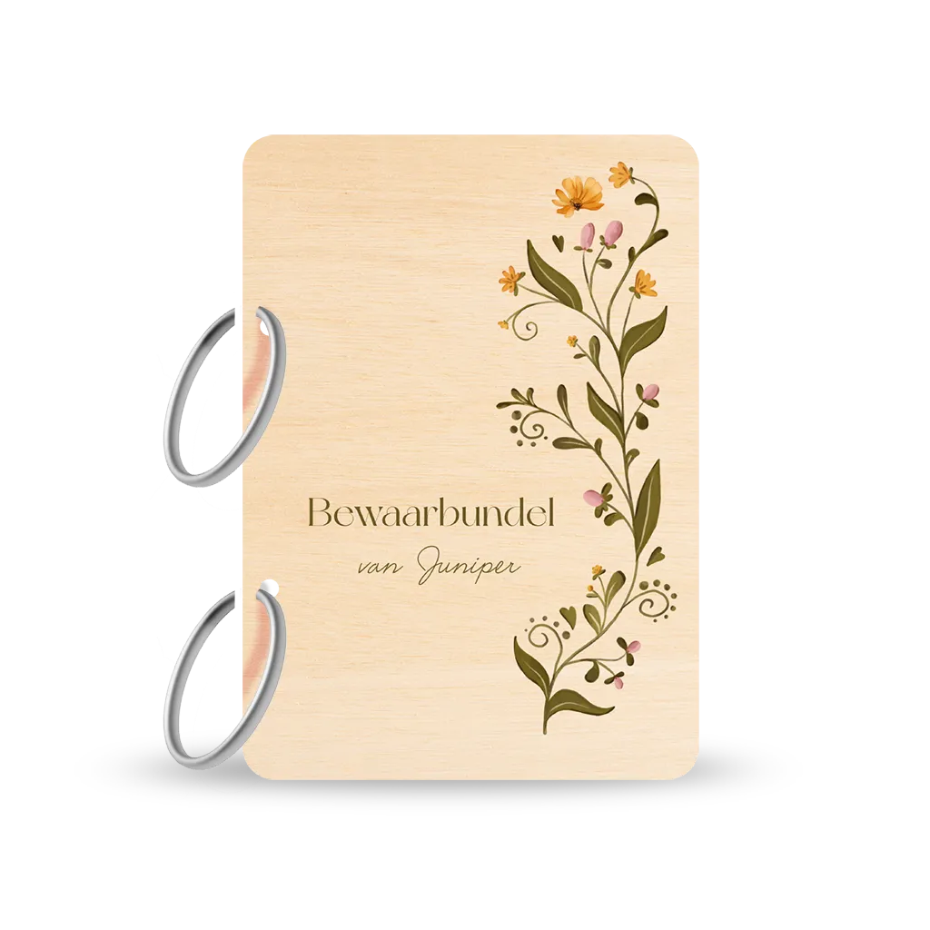 Houten bewaarbundel met stijlvolle bloemen