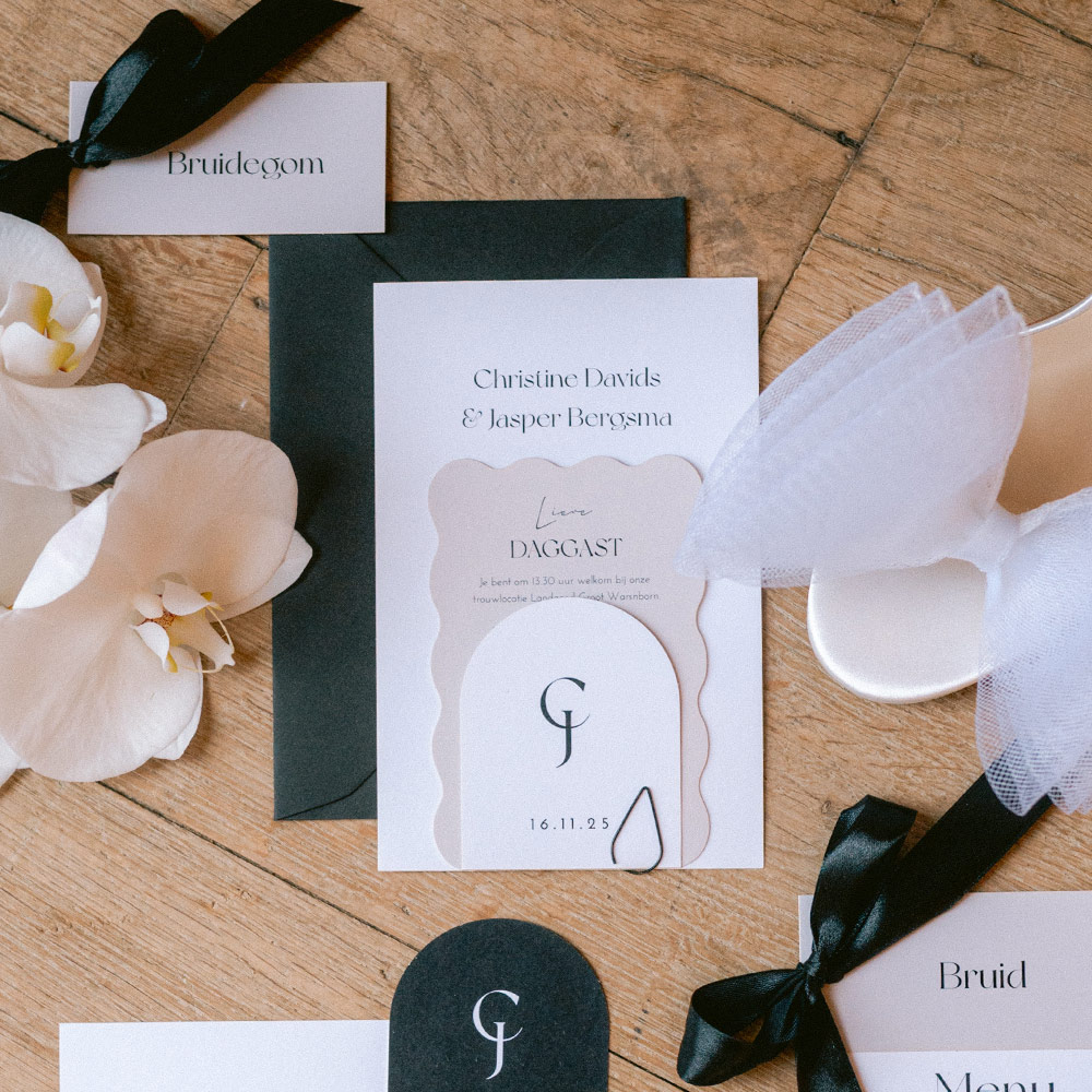 trouwkaart stapelkaart golf klassiek beige