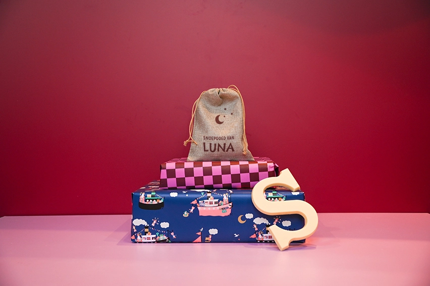 Jute pepernotenzakje met maantje en tekst