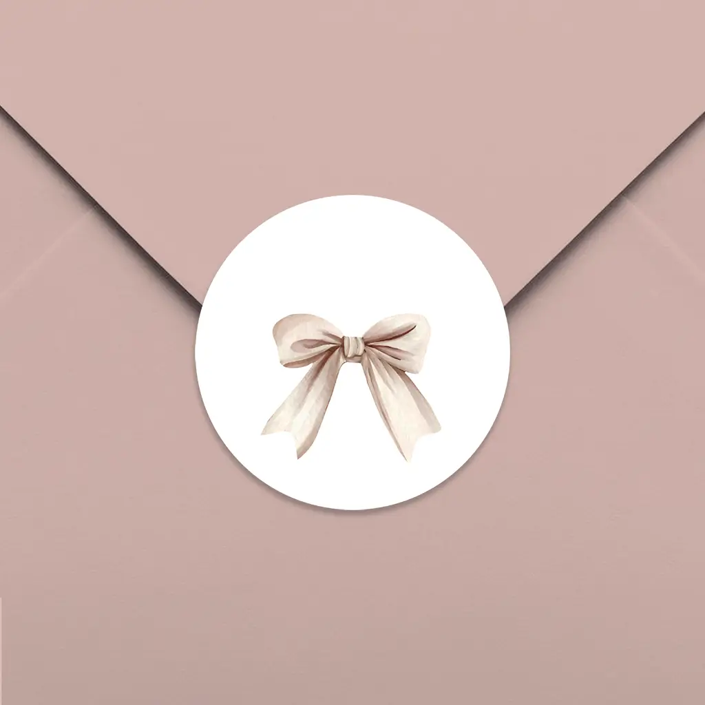 Sluitsticker met schattig beige strikje - per 25 stuks