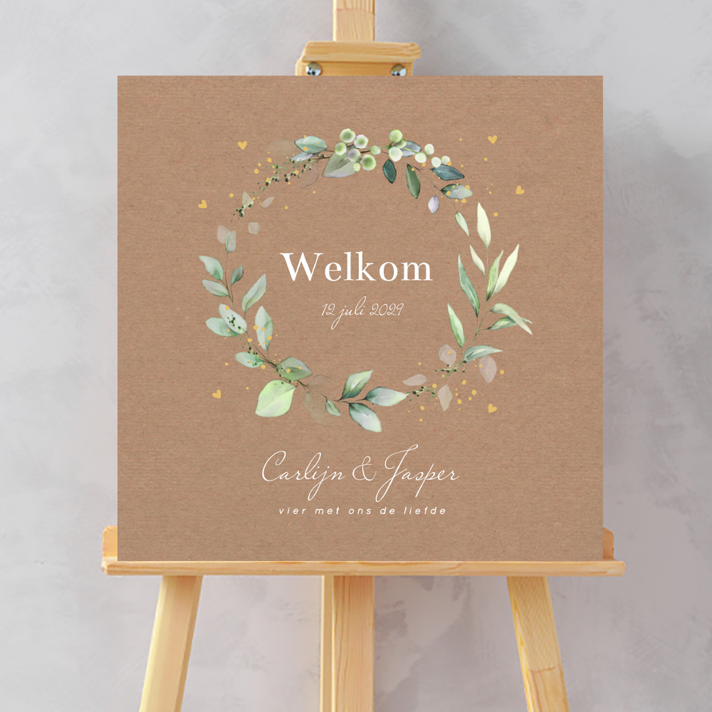 Bruiloftsbord kraftlook botanisch groen krans