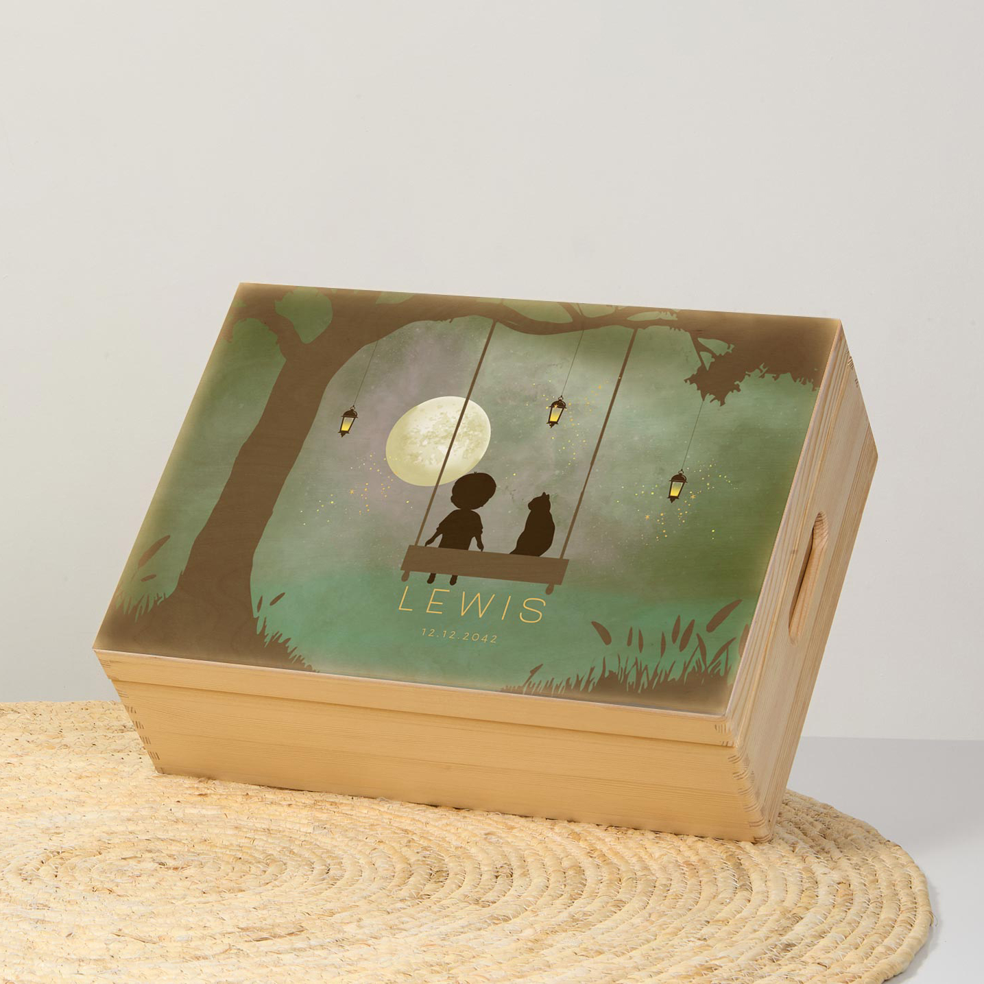 Memorybox winterliefde voor een jongetje met schommel en maan