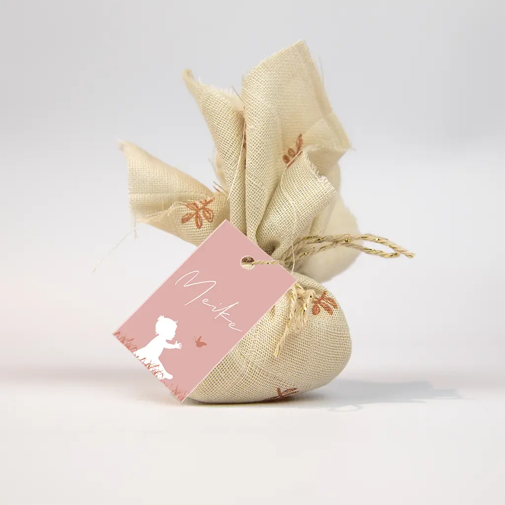 Doopsuiker labeltje roze met silhouet meisje - per 18 stuks