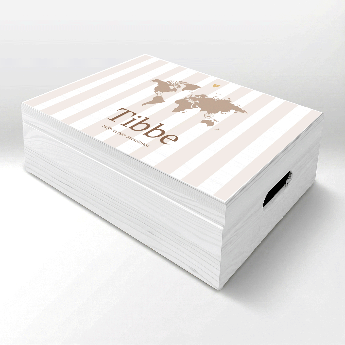 Memory box wit baby | Wereldkaart wit gestreept