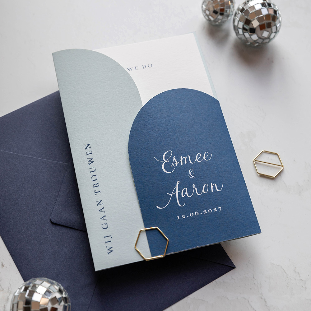 Insteekmapje trouwkaart blauw klassiek