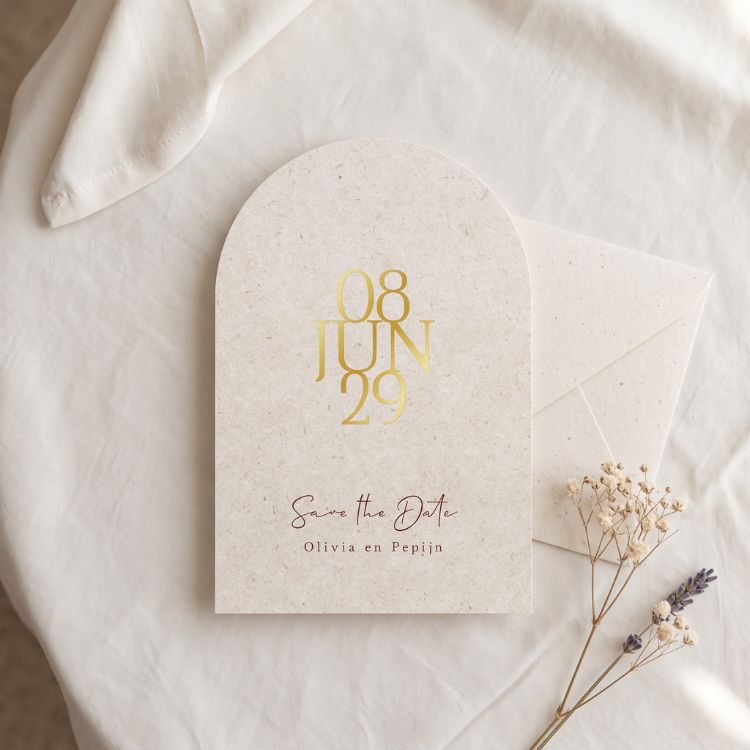 Save the Date boogvorm datum goudfolie ecolook