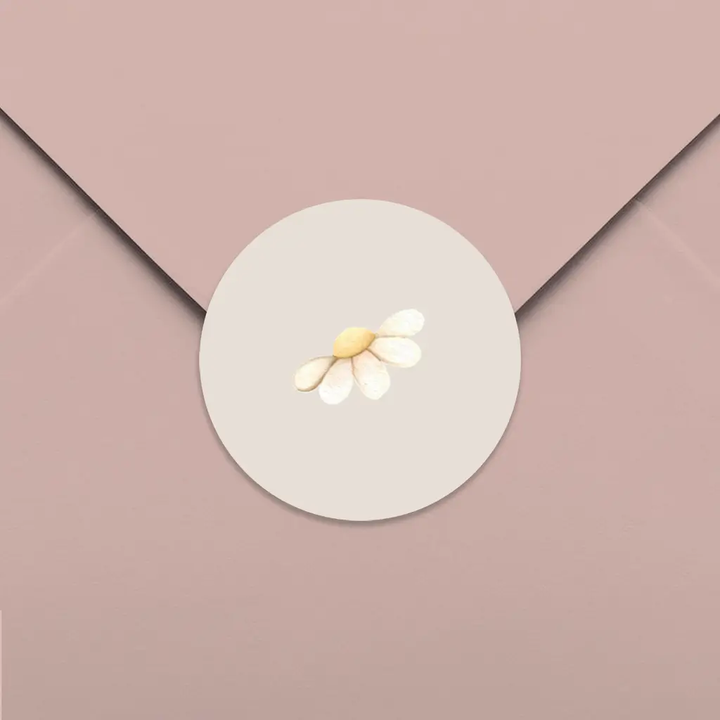 Sluitsticker beige met madeliefje - per 25 stuks