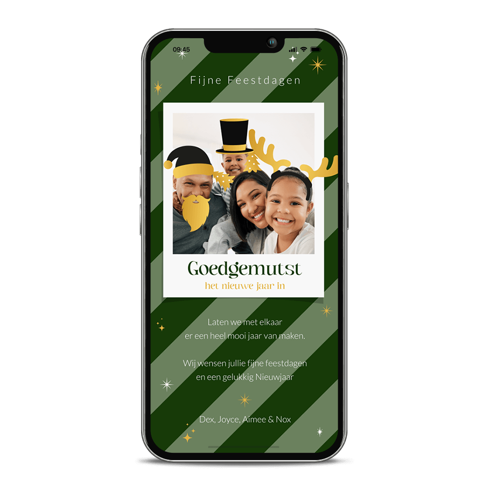 Leuke digitale kerstkaart met eigen foto en kerst props