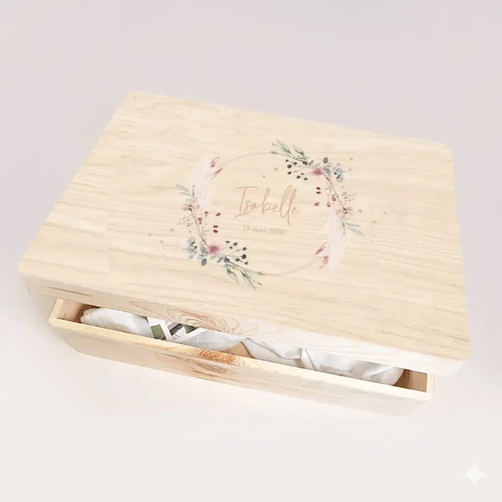 Memorybox met bloemenkrans