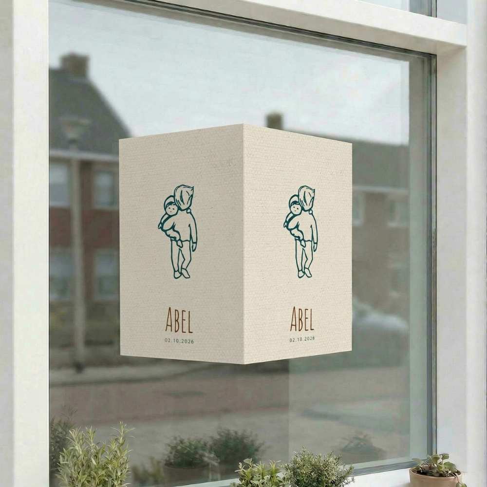 Geboortebord raam lijntekening broertjes linnen look