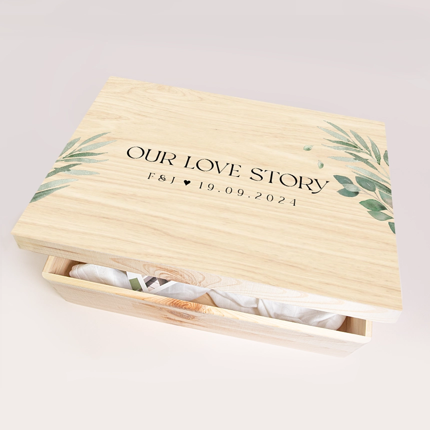 Memorybox bruiloft botanisch met eucalyptus