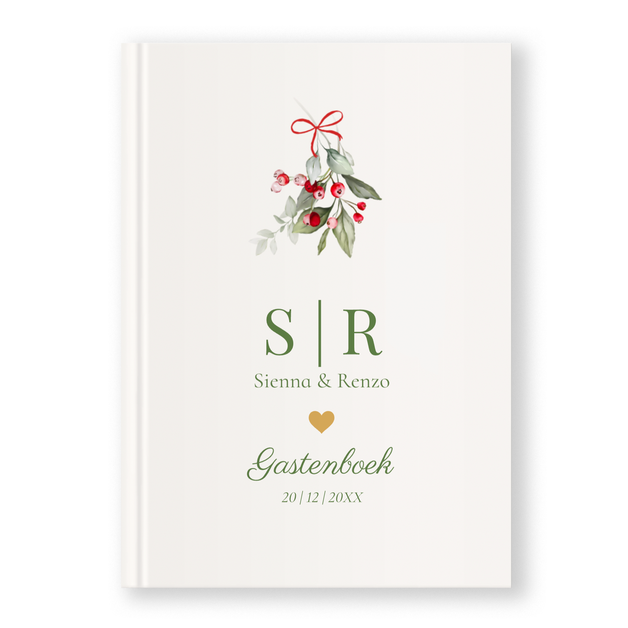 Gastenboek bruiloft kerst maretak namen groen