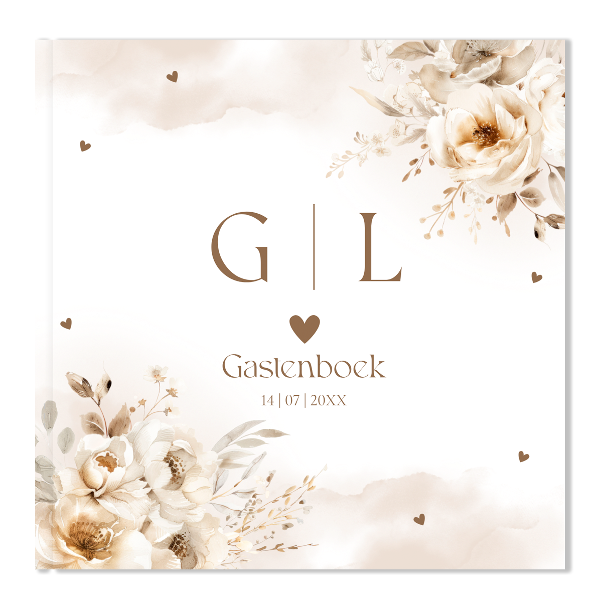 Gastenboek bruiloft bloemen beige watercolour