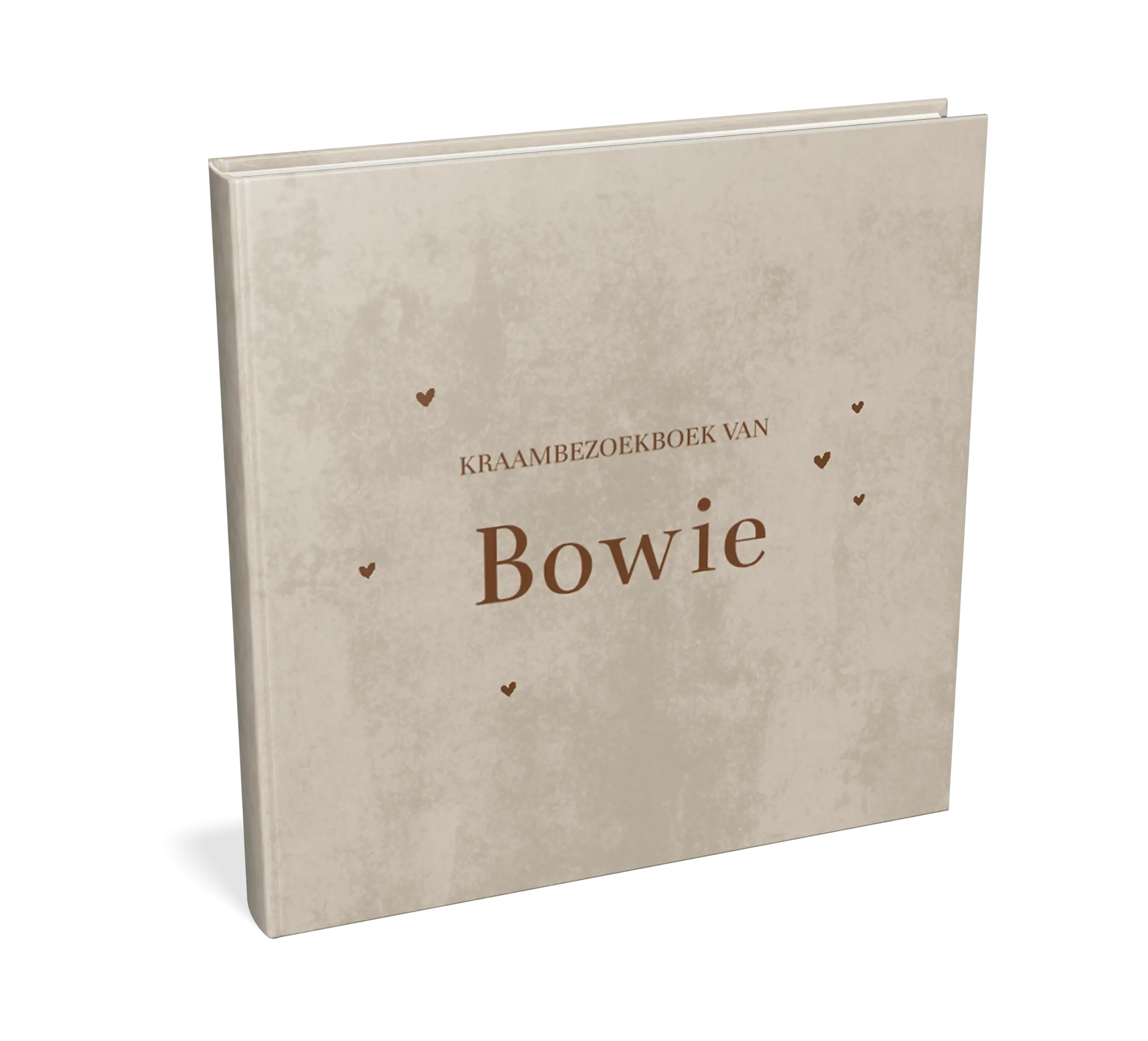 Kraambezoekboek met bruine velvet-look en hartjes
