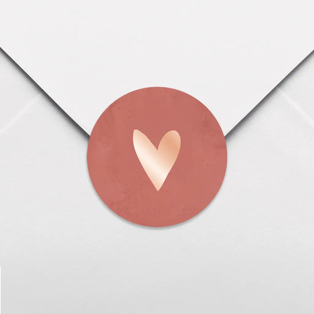 Sluitsticker roze velvet met hartje in roségoudfolie - per vel