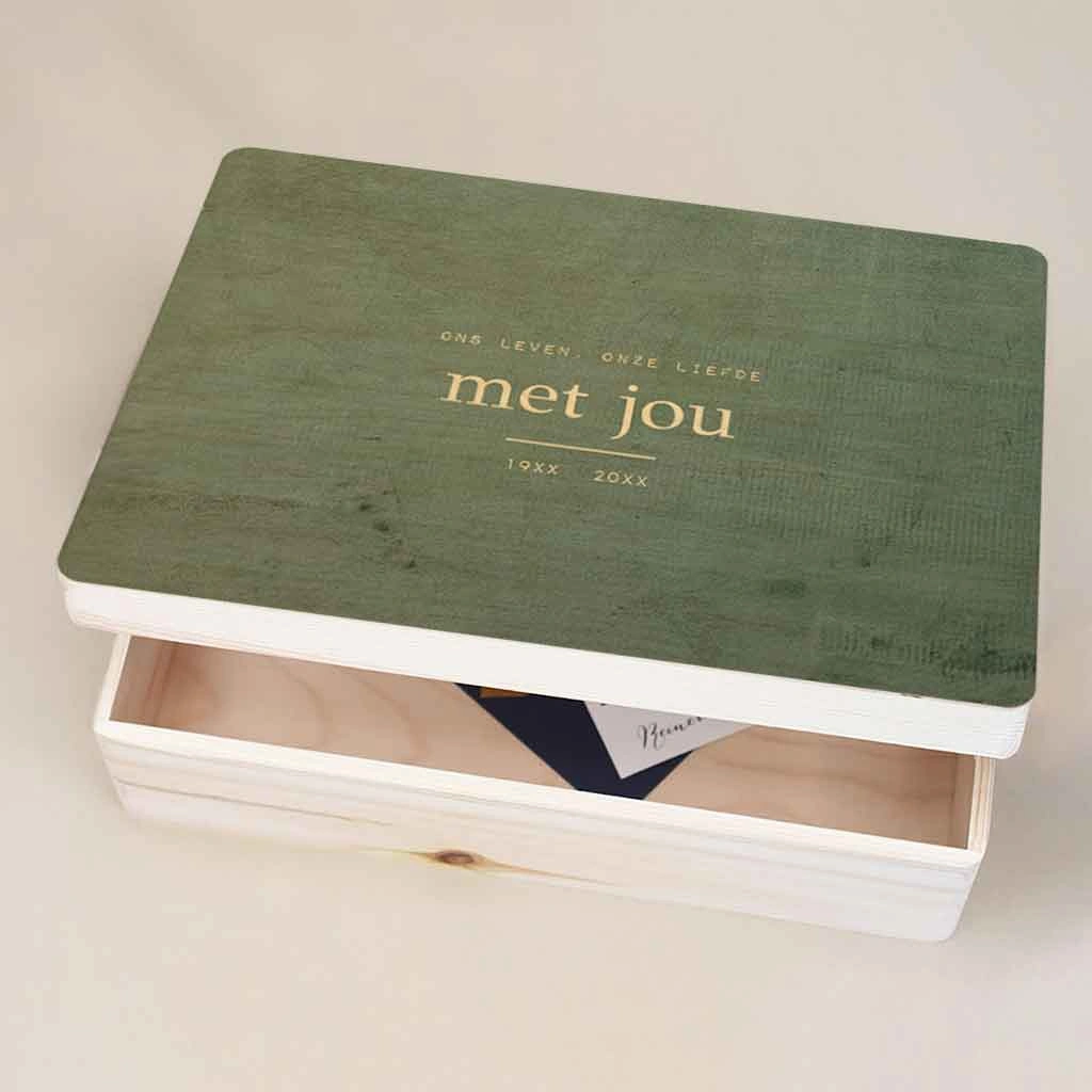 Herinneringsdoos in groen met mooie tekst en datum