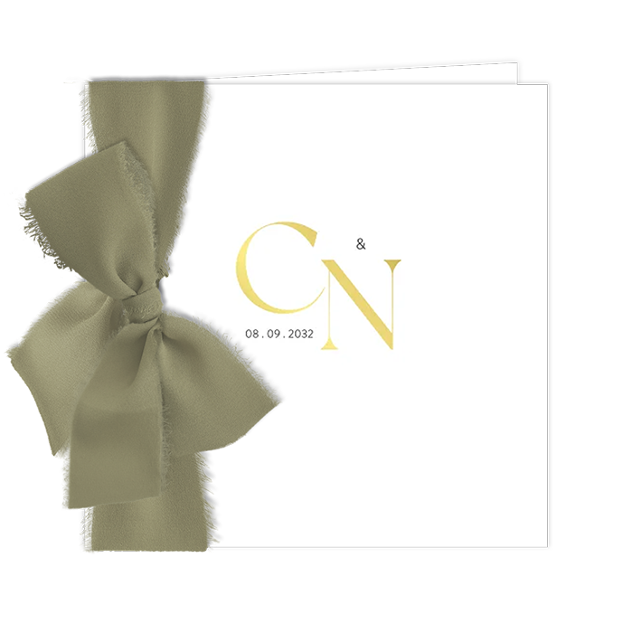 Chique trouwkaart met logo en lint