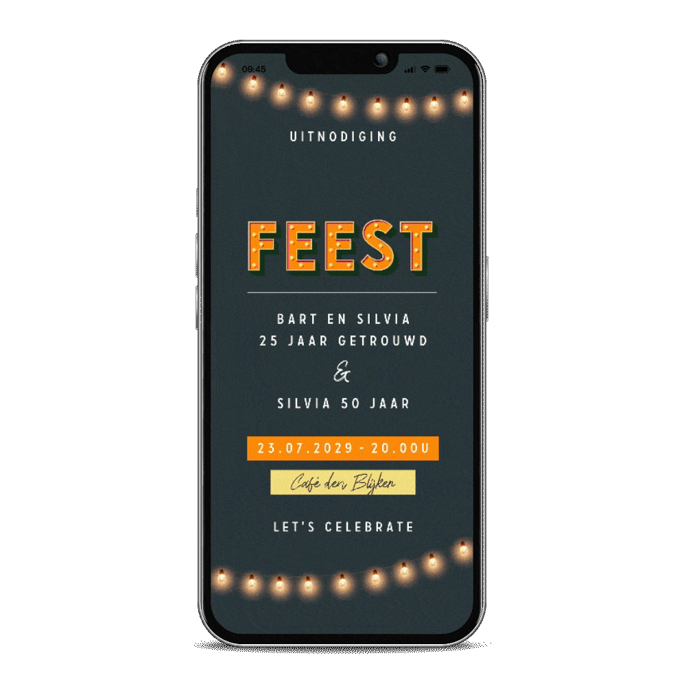 Dubbel feest uitnodiging digitaal met confetti en lampjes