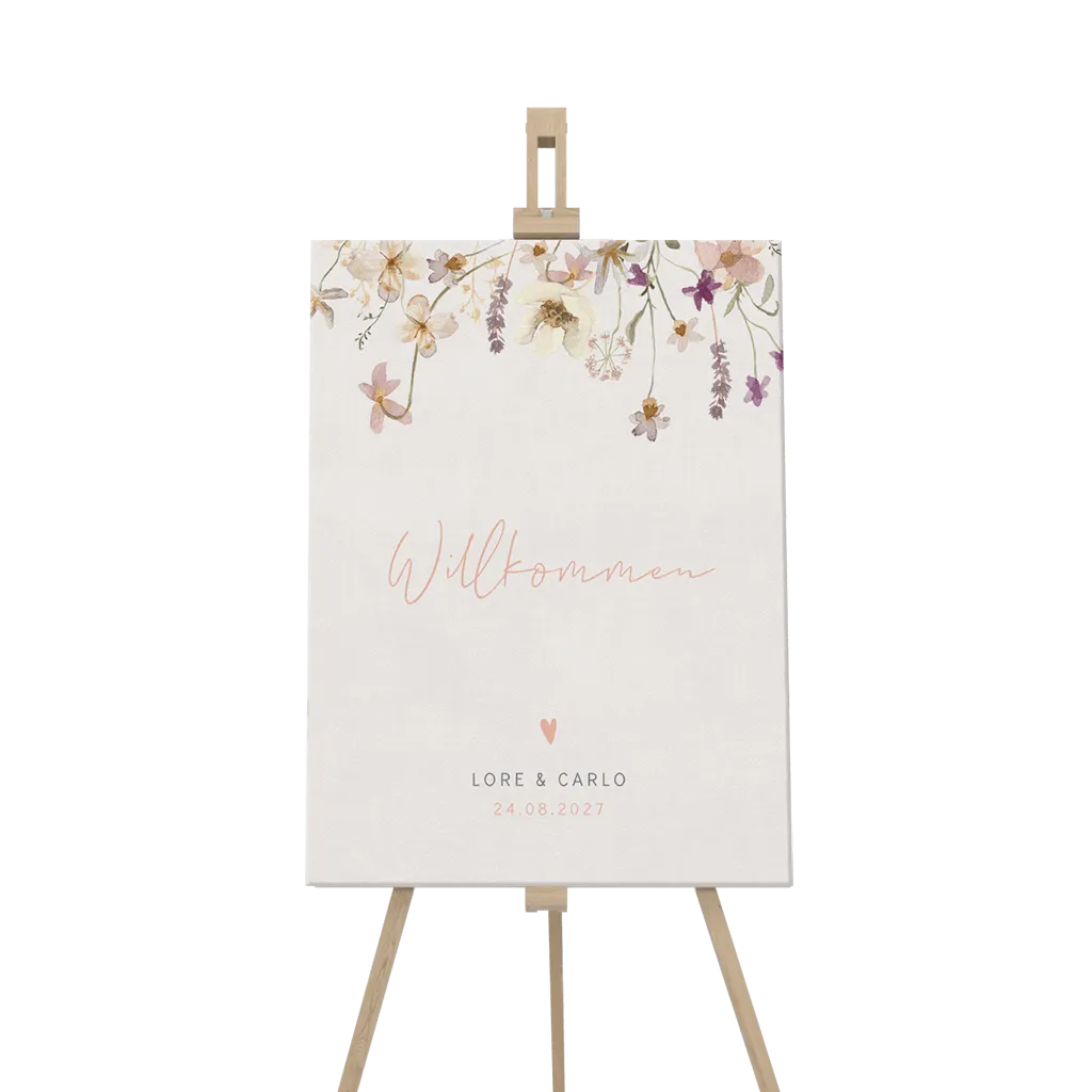 Willkommensschild Re-Board Karton mit verspielten Blumen