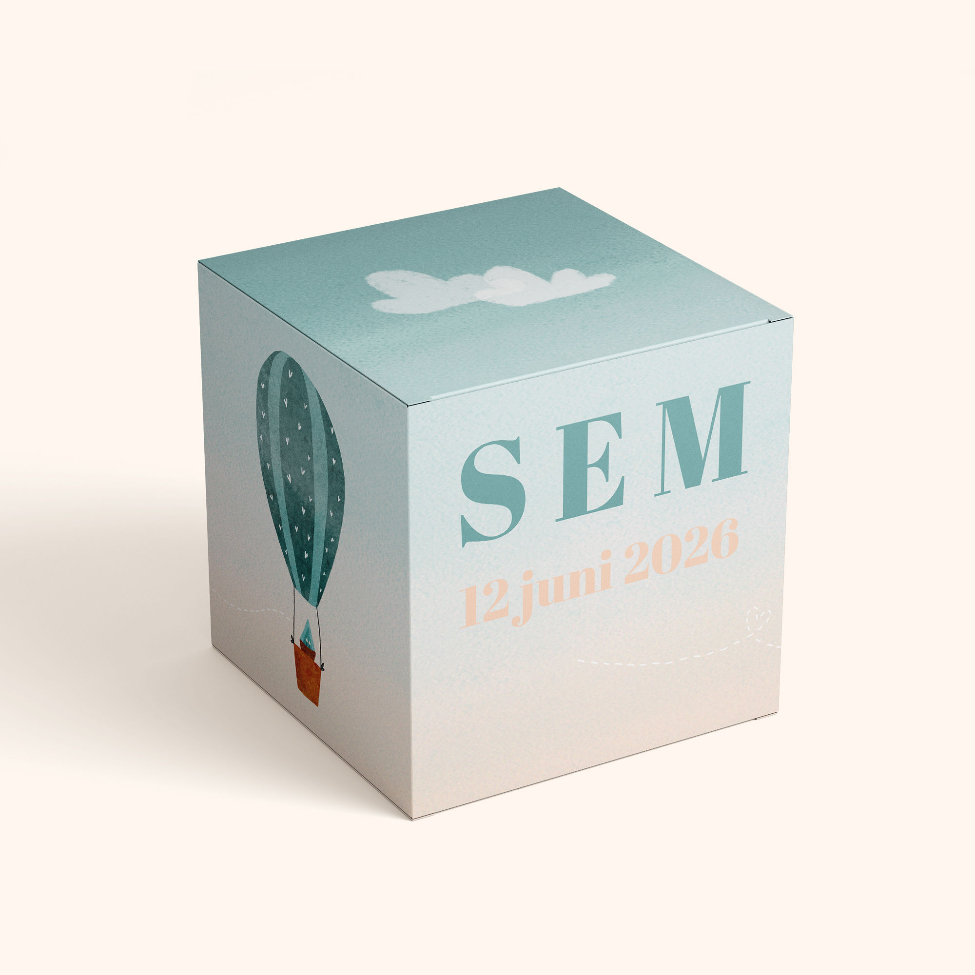 Doopsuikerdoosje waterverf luchtballon wiegje