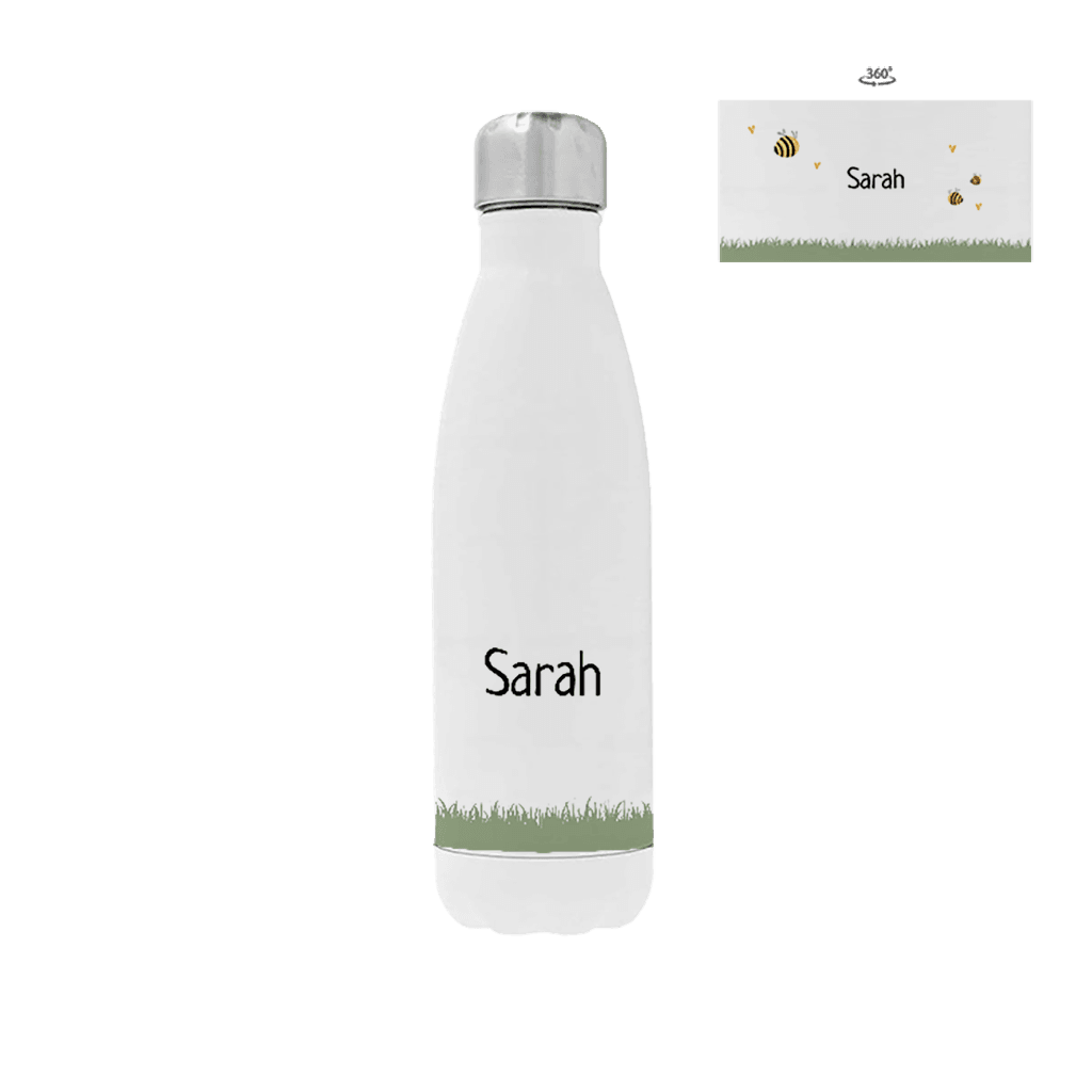Trinkflasche aus Edelstahl mit Namen und Bienchen