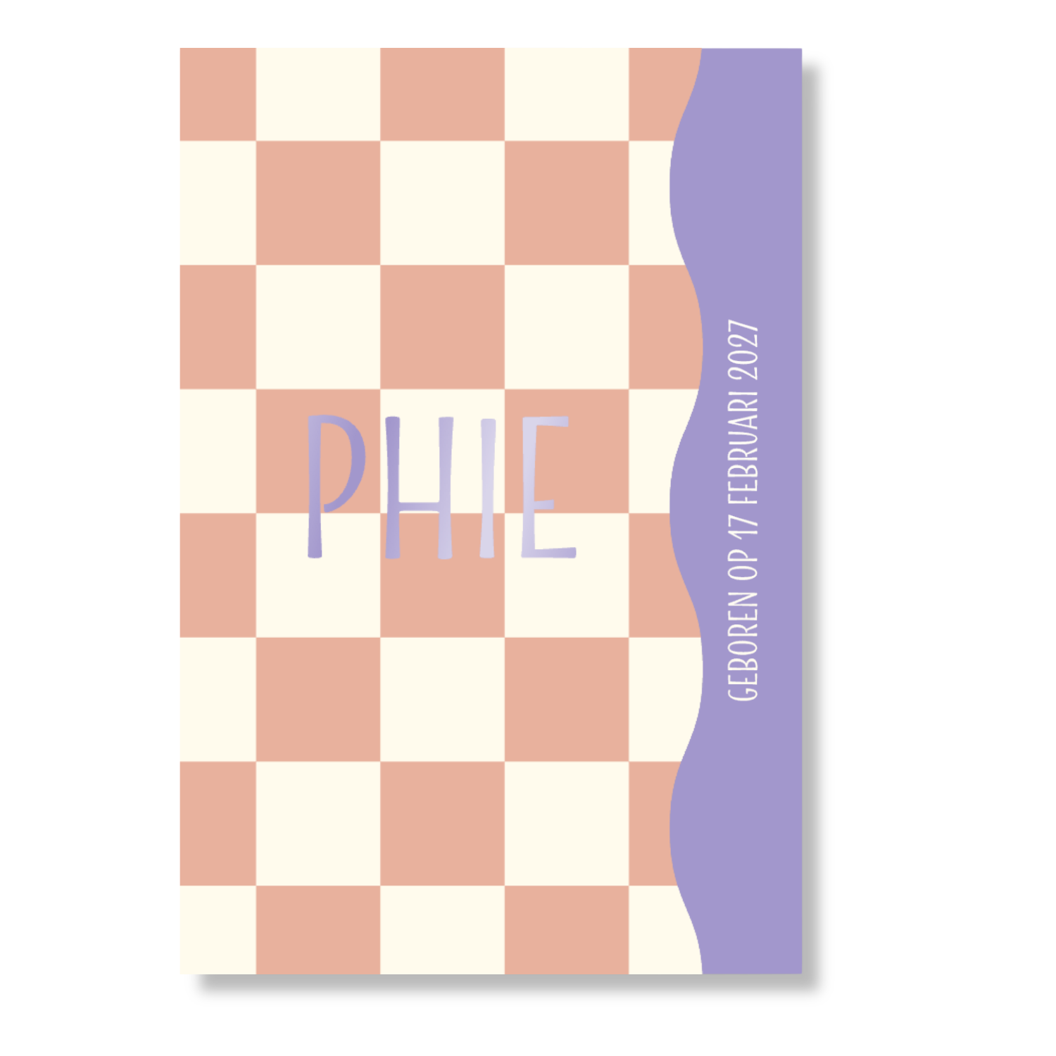 Geboortekaartje Golfvorm blokjes oranje paars