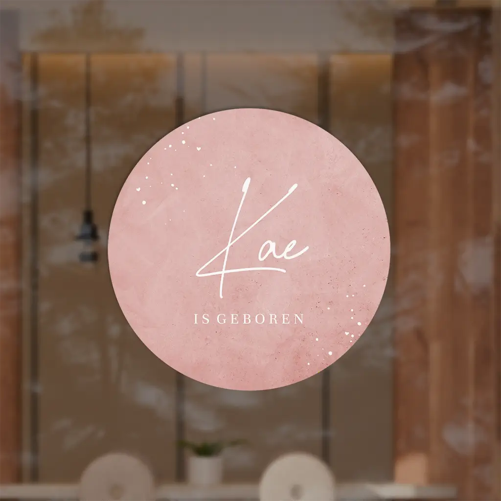 Raamsticker rond met roze velvet look en witte spetters