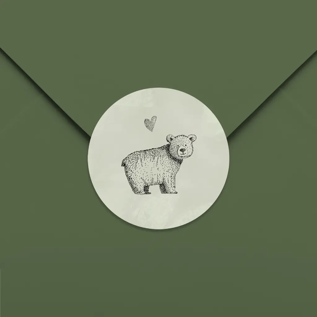 Mintgroene sluitsticker met getekende beer - per 25 stuks