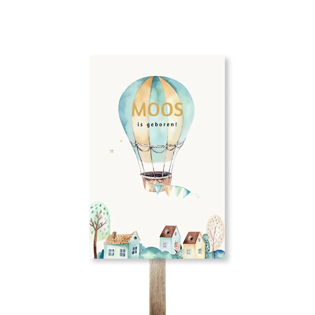 Tuinbord met watercolour luchtballon en huisjes