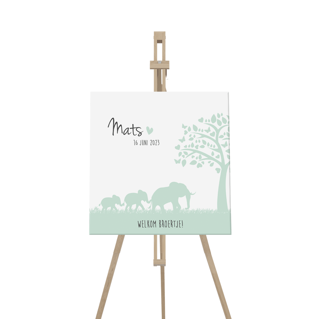 Geboorte aankondiging met olifantjes en boom