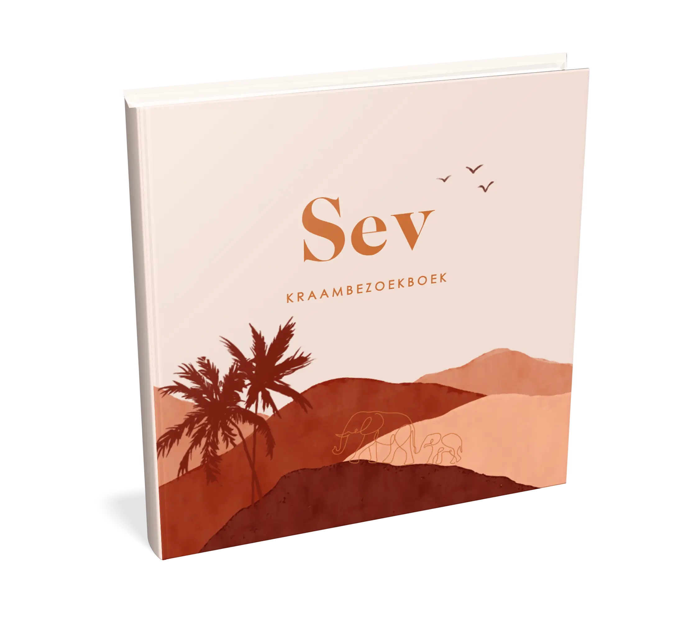 Kraambezoekboek met berglandschap en lijntekening olifanten