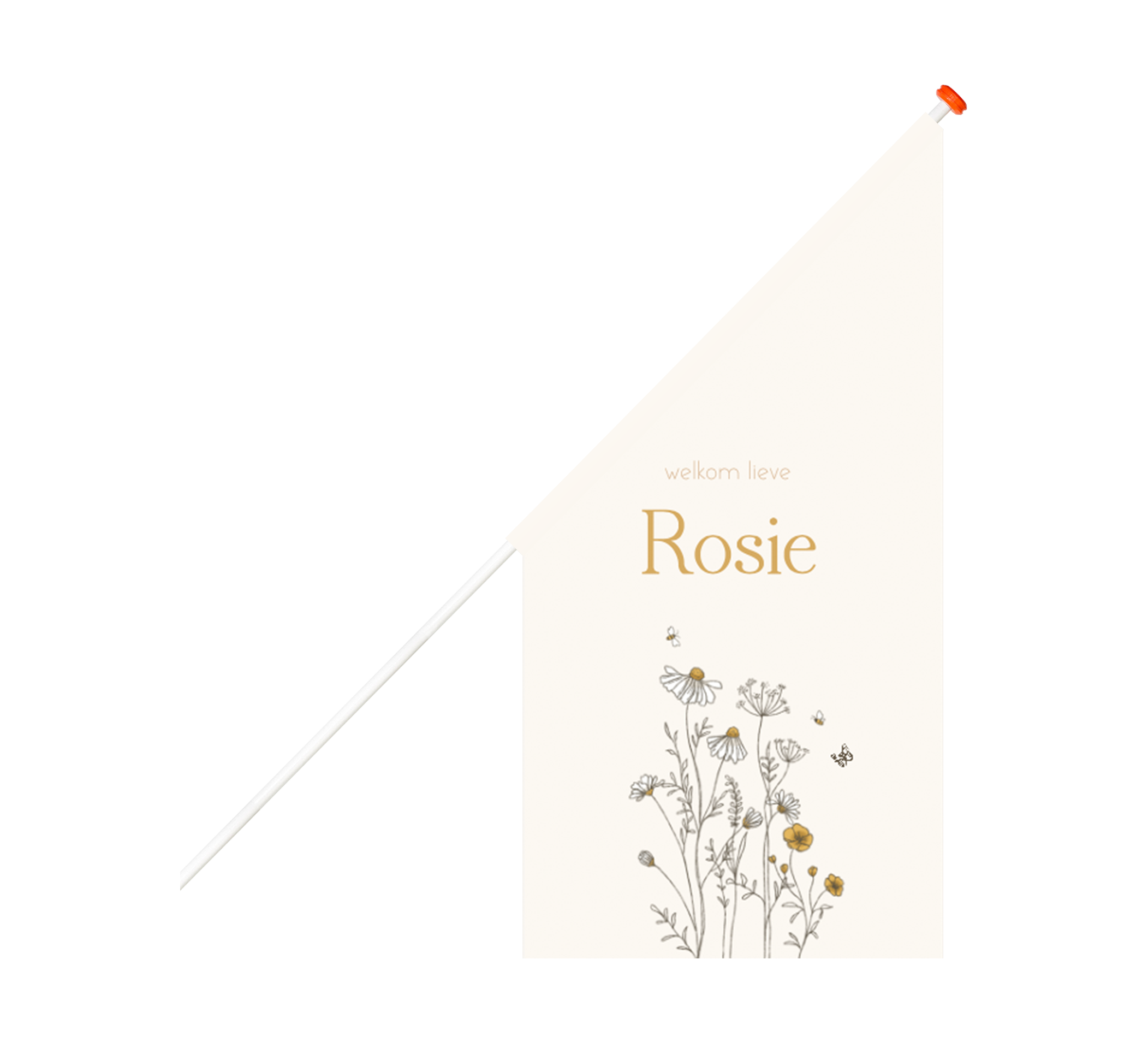 Vrolijke geboortevlag met bloemen en bijtjes