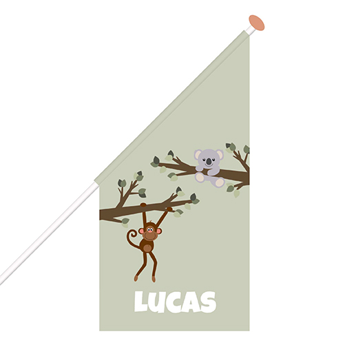 Geboortevlag met naam en lief aapje en koalabeertje