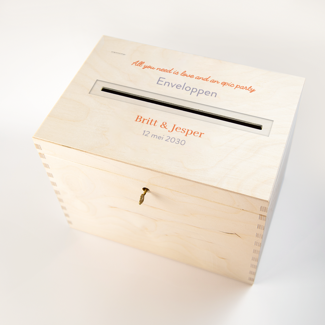 Enveloppenkist hout oranje lila