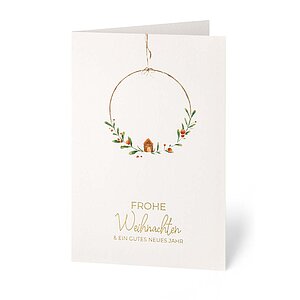 Geschäftliche Weihnachtskarte Kranz gold auf strukturiertem Karton