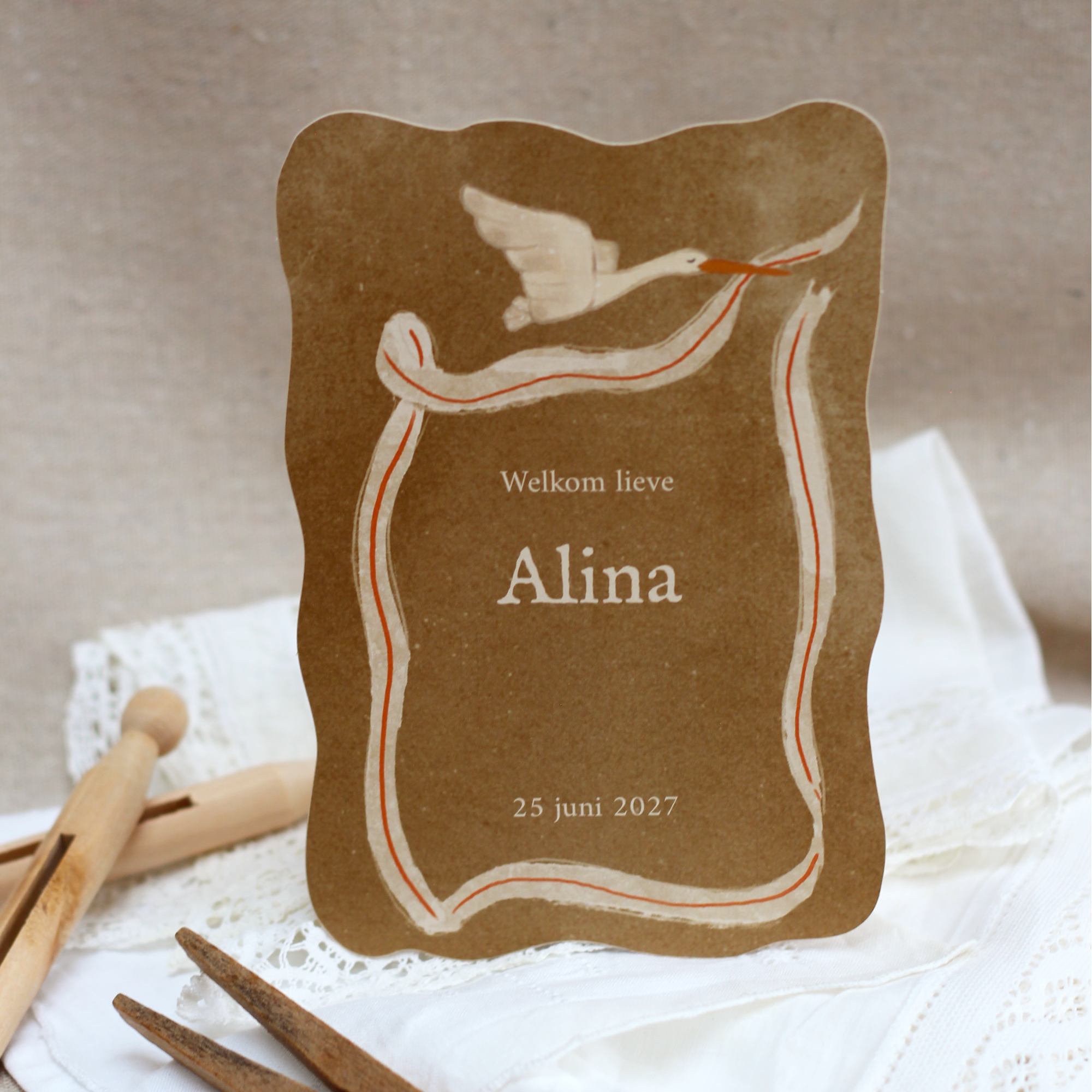 OUDERWETS GEBOORTEKAARTJE MET OOIEVAAR MEISJE