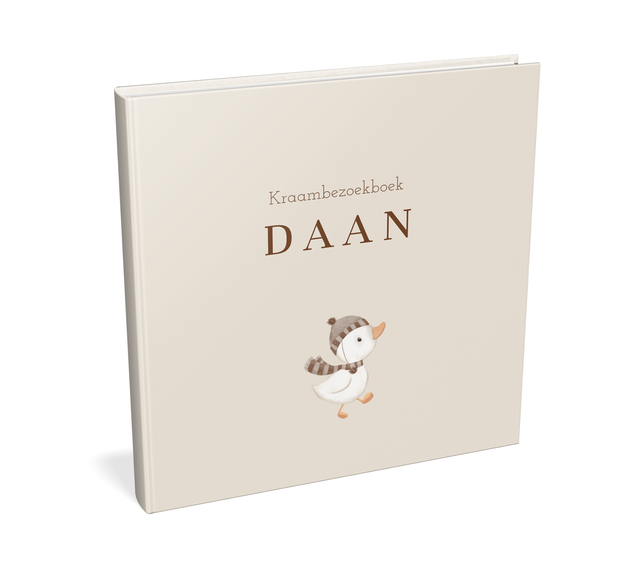 Kraambezoekboek beige met winter eendje