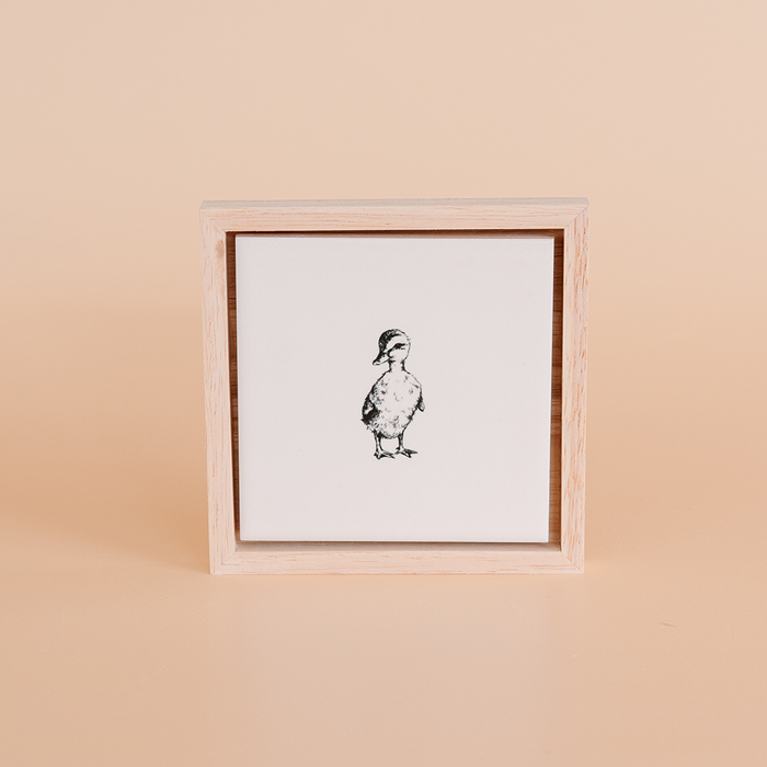 Tegeltje met eendje in houten lijst verjaardag