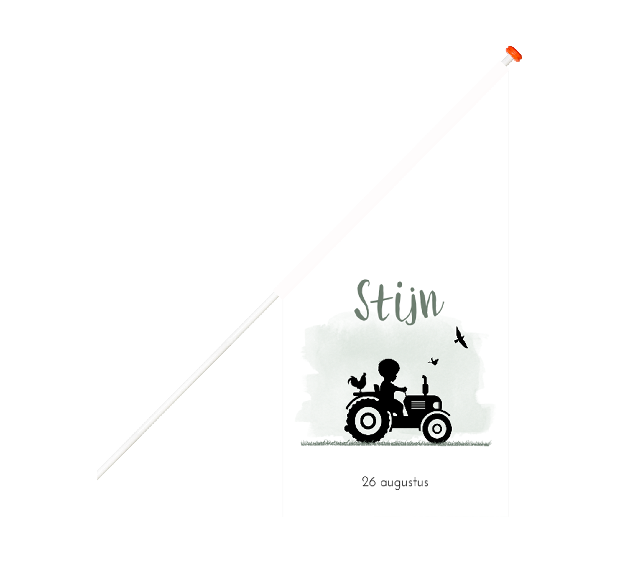 Lieve geboortevlag met watercolour en silhouet van jongen op tractor