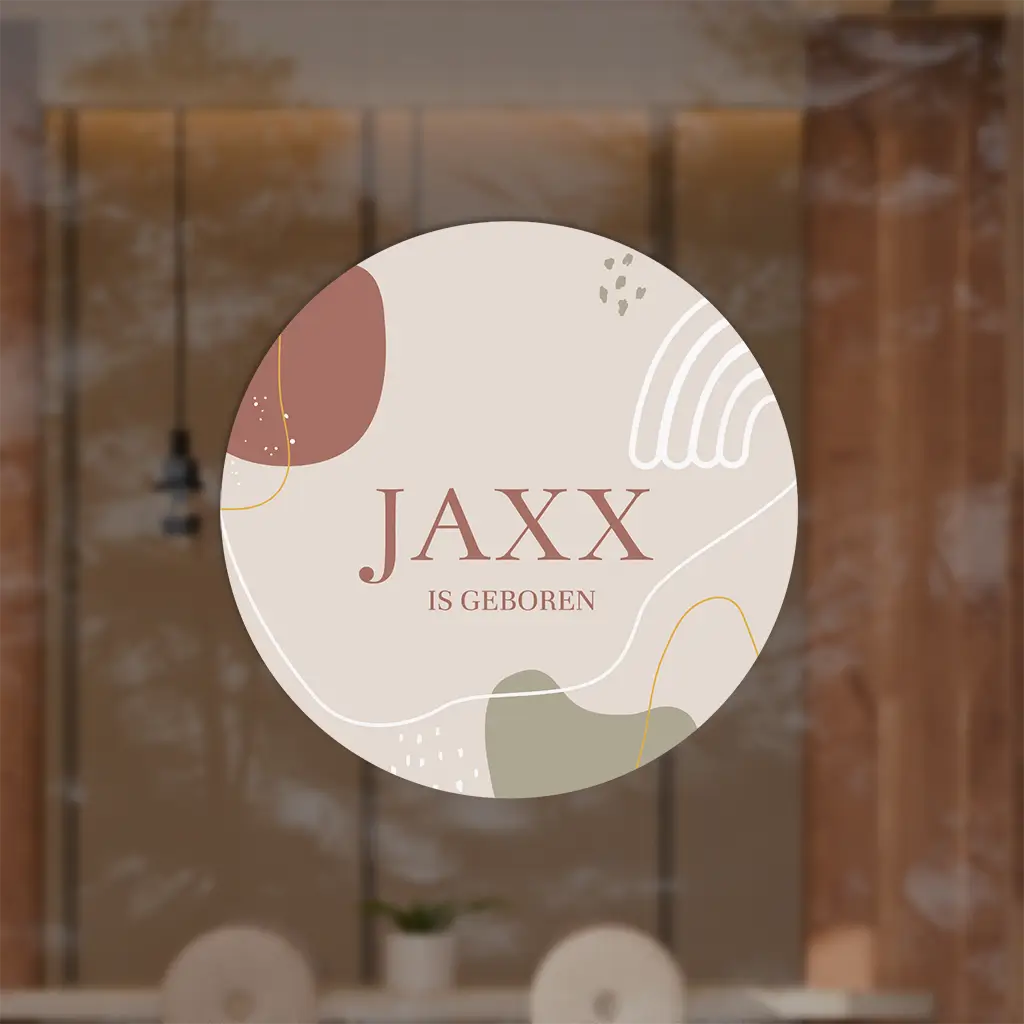 Raamsticker rond met natuurlijke kleuren en organische vormen