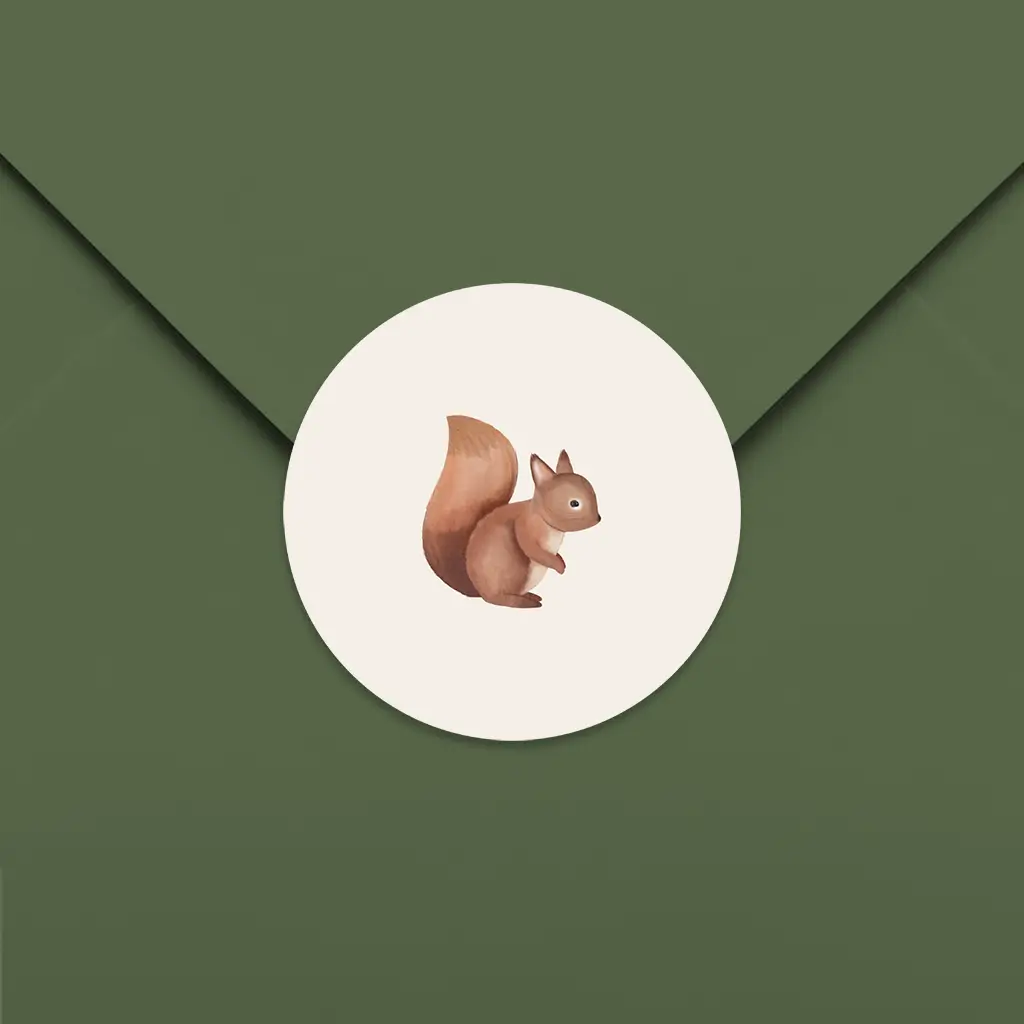 Sluitsticker beige met illustratie eekhoorn - per 25 stuks